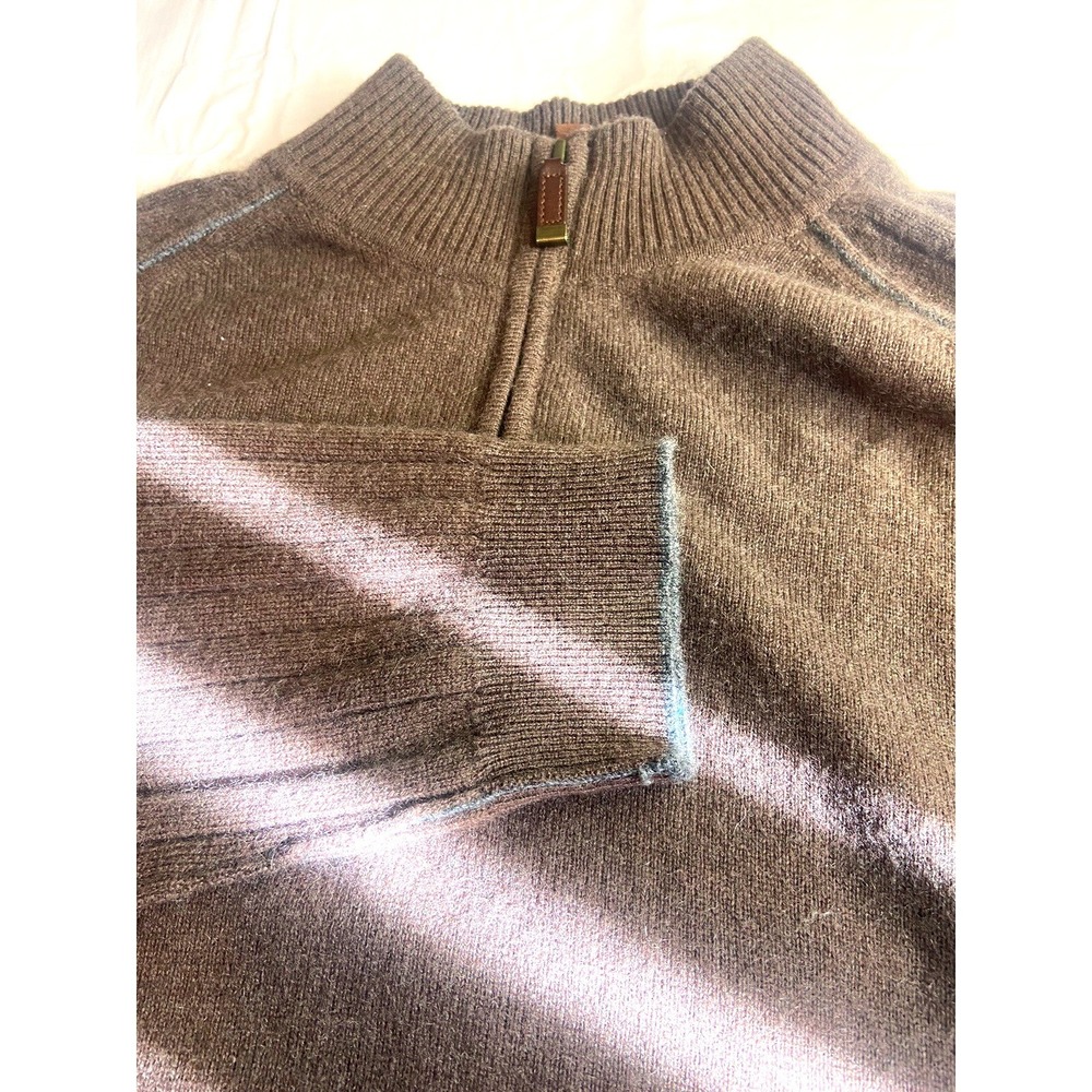 Transcript Golf XL Chocolate Brown 1/4 Zip Ribbed Knit Pullover 100% Cashmere